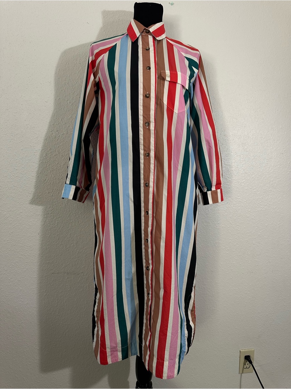 Multicolor Vertical Stripe Maxi Shirt Dress